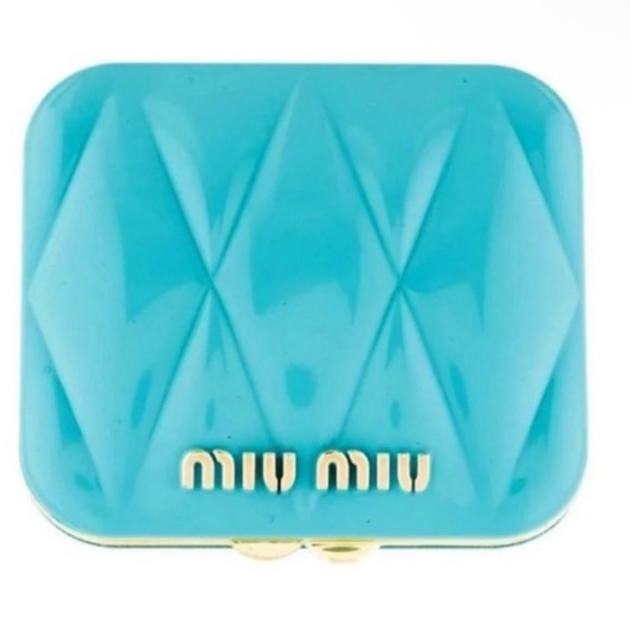 Miu Miu Blue Quilted Design Compact Mirror with Gold Logo - Picture 3 of 3